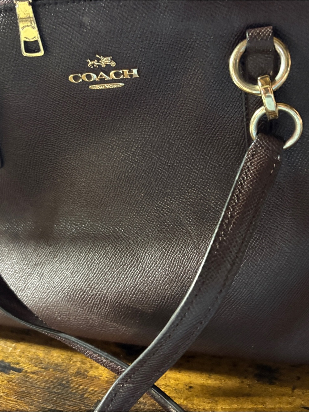 COACH Leather Shoulder Bag in Oxblood with Gold Hardware